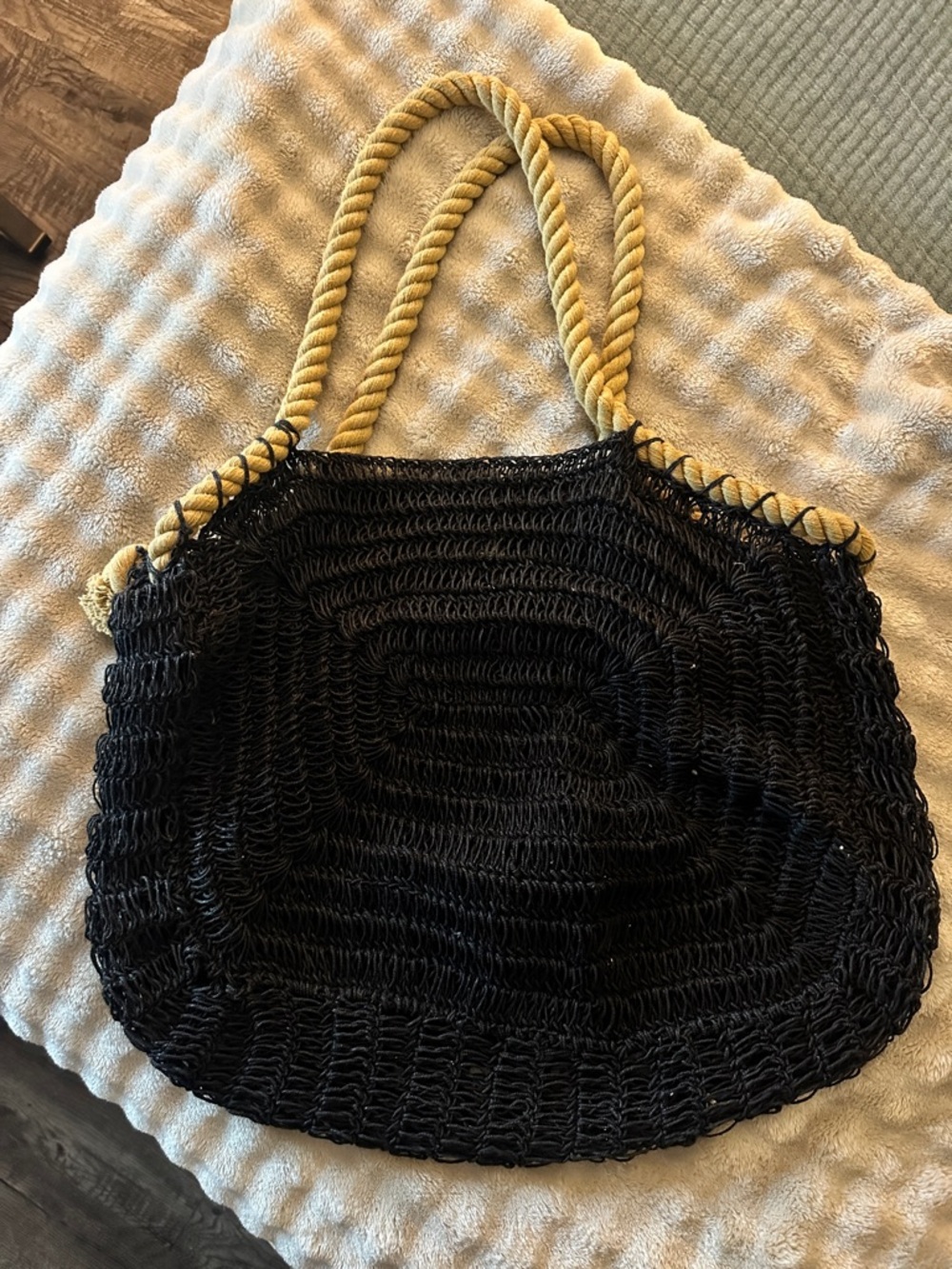 Free People (Anju) Black Woven Tote Bag with Natural Rope Handles